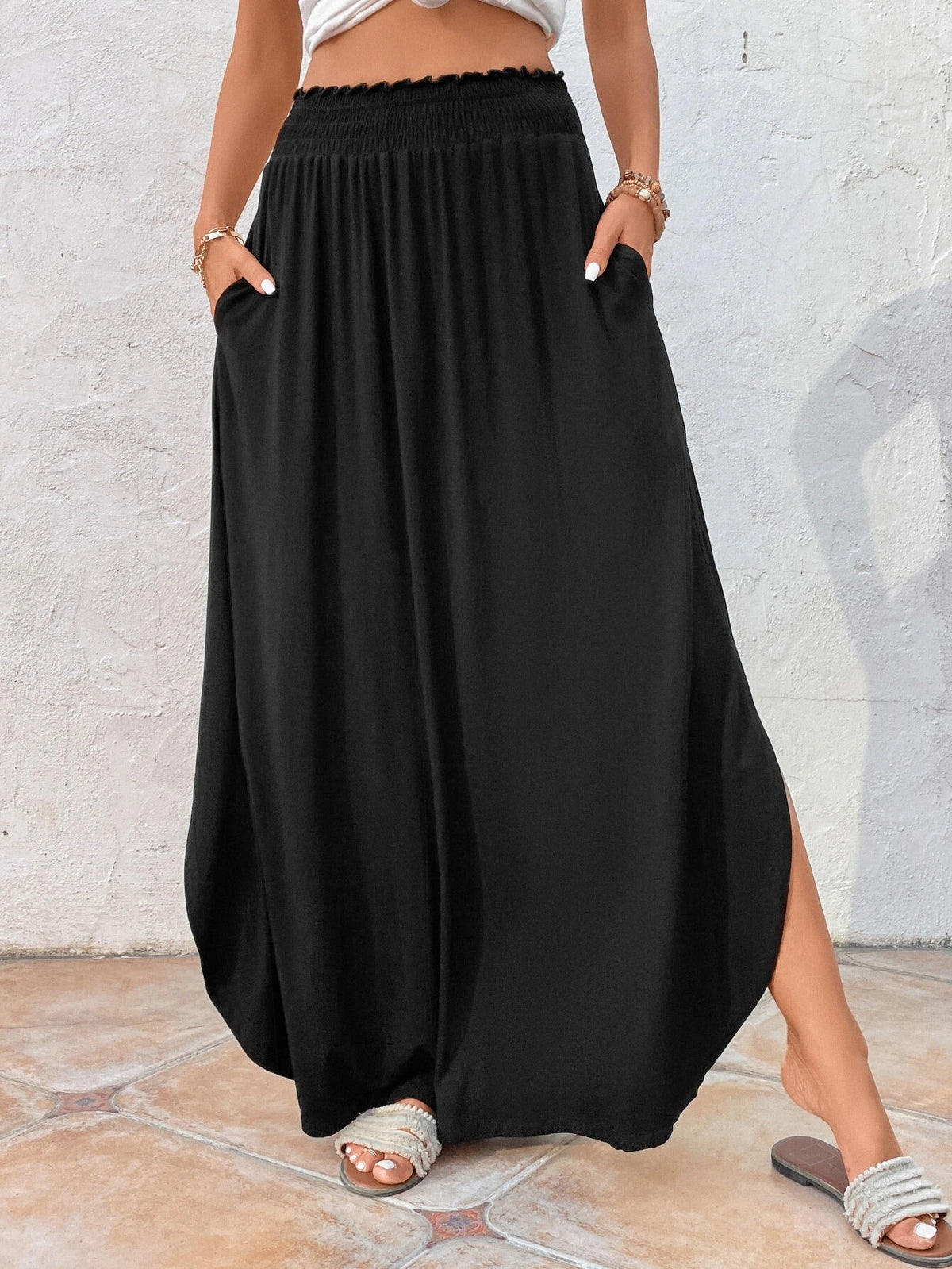 EMERY ROSE Solid Hidden Pocket Split Hem Maxi Skirt