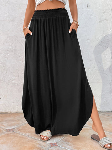 EMERY ROSE Solid Hidden Pocket Split Hem Maxi Skirt