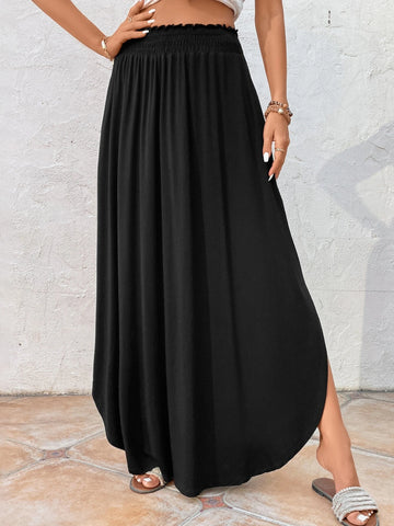 EMERY ROSE Solid Hidden Pocket Split Hem Maxi Skirt