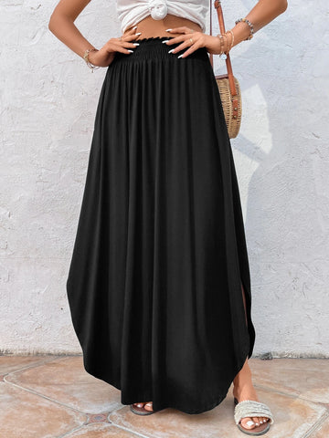 EMERY ROSE Solid Hidden Pocket Split Hem Maxi Skirt