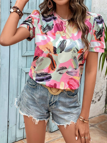 EMERY ROSE Allover Print Puff Sleeve Tee