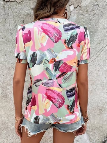EMERY ROSE Allover Print Puff Sleeve Tee