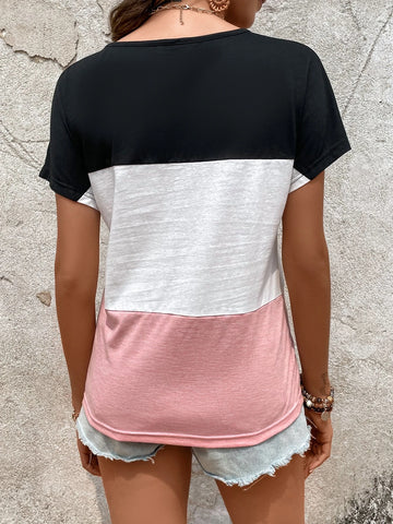 EMERY ROSE Colorblock Batwing Sleeve Pocket Patched Tee