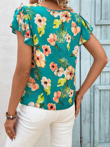 EMERY ROSE Floral Print Butterfly Sleeve Blouse