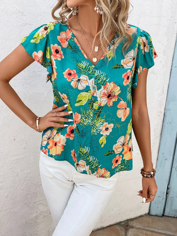 EMERY ROSE Floral Print Butterfly Sleeve Blouse