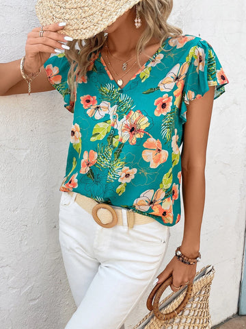 EMERY ROSE Floral Print Butterfly Sleeve Blouse