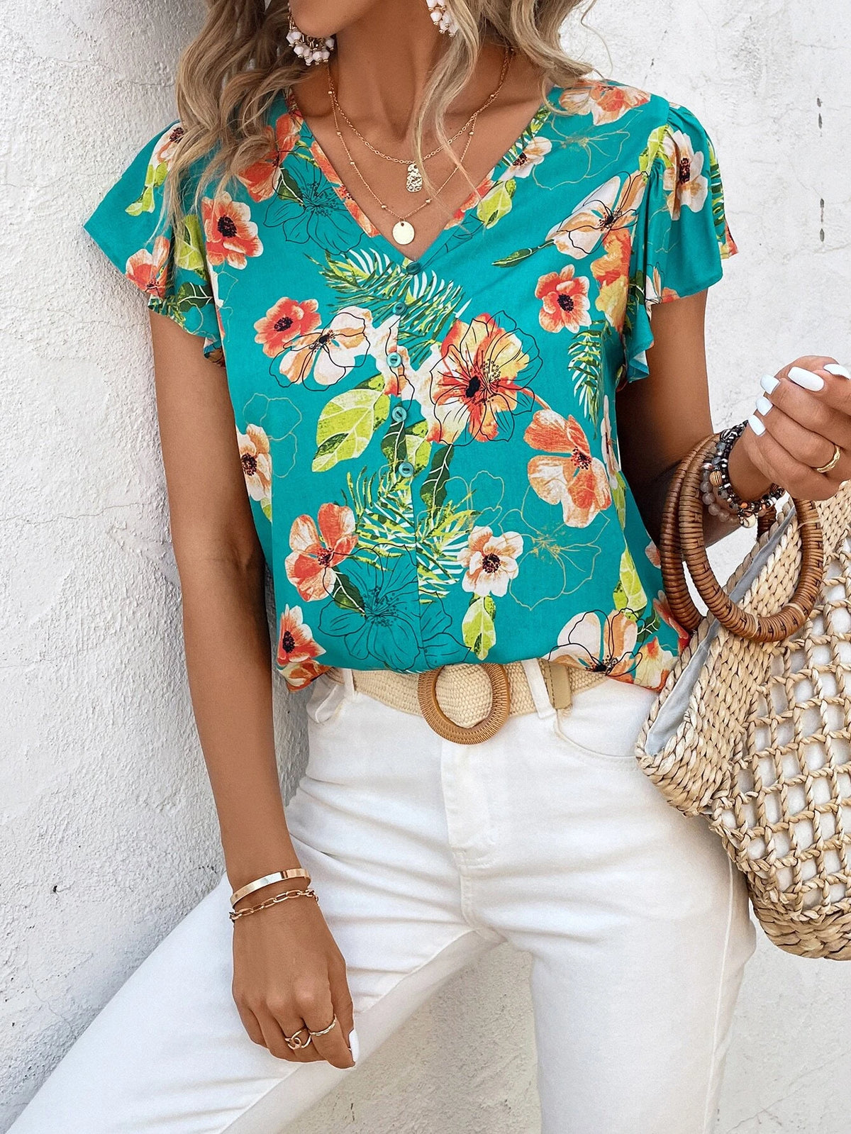 EMERY ROSE Floral Print Butterfly Sleeve Blouse