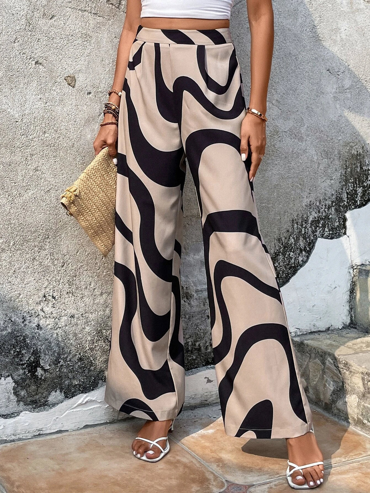 EMERY ROSE Allover Print Wide Leg Pants