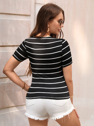 EMERY ROSE Striped Contrast Lace Tee