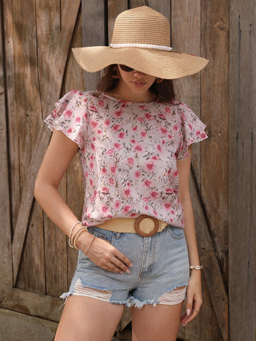 EMERY ROSE Floral Print Butterfly Sleeve Blouse