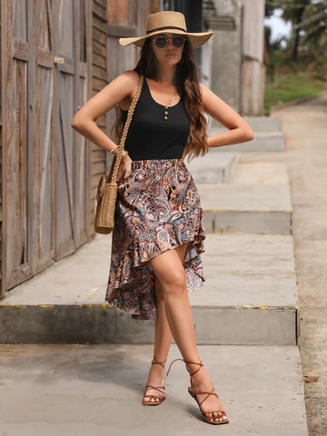 EMERY ROSE Paisley Print Ruffle Hem Skirt