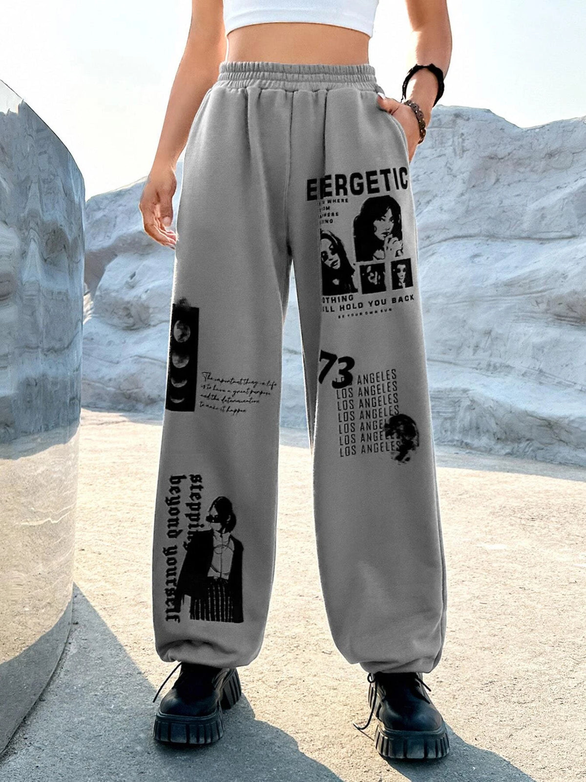EZwear Western Cowgirl Figure & Slogan Graphic Slant Pocket Sweatpants