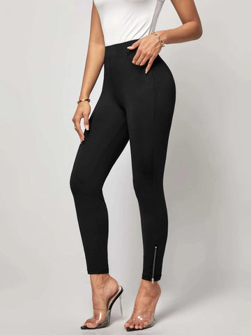 EMERY ROSE Solid Zip Hem Leggings