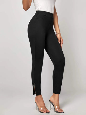 EMERY ROSE Solid Zip Hem Leggings