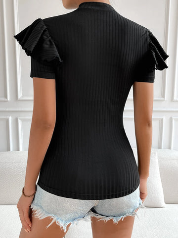 Unity Mock Neck Ruffle Trim Tee