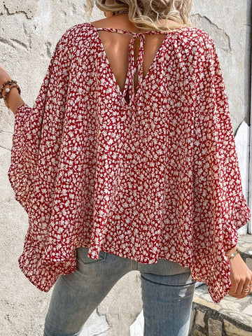 EMERY ROSE Ditsy Floral Print Batwing Sleeve Blouse