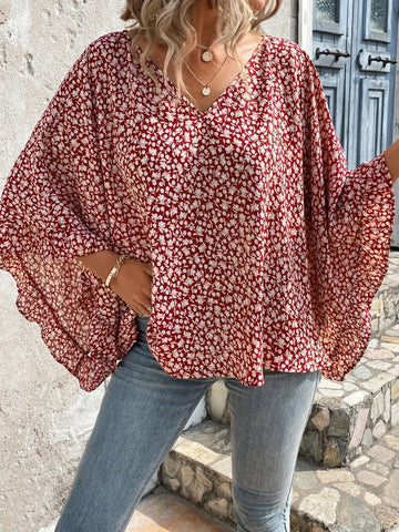 EMERY ROSE Ditsy Floral Print Batwing Sleeve Blouse