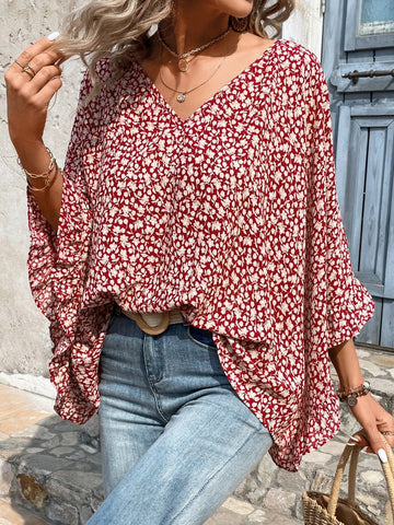 EMERY ROSE Ditsy Floral Print Batwing Sleeve Blouse