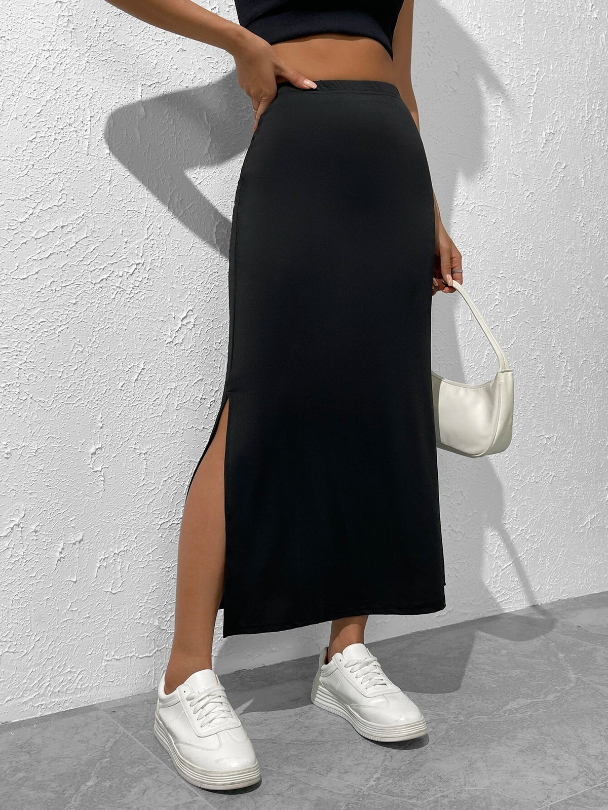 EZwear Solid Split Thigh Skirt