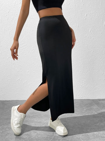 EZwear Solid Split Thigh Skirt