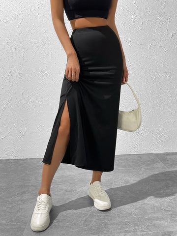 EZwear Solid Split Thigh Skirt
