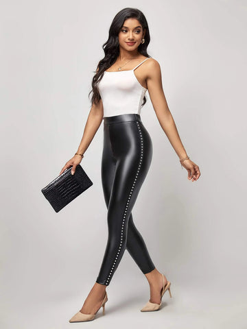 EMERY ROSE Studded Detail PU Leather Skinny Pants