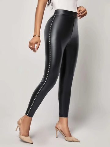 EMERY ROSE Studded Detail PU Leather Skinny Pants