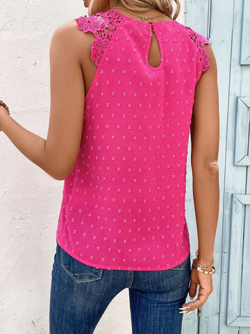 EMERY ROSE Swiss Dot Contrast Lace Sleeveless Blouse