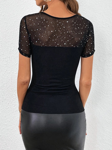 Unity Contrast Mesh Sequin Detail Tee