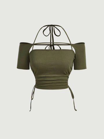 MOD Solid Drawstring Side Crop Tee