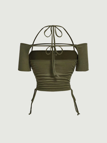 MOD Solid Drawstring Side Crop Tee