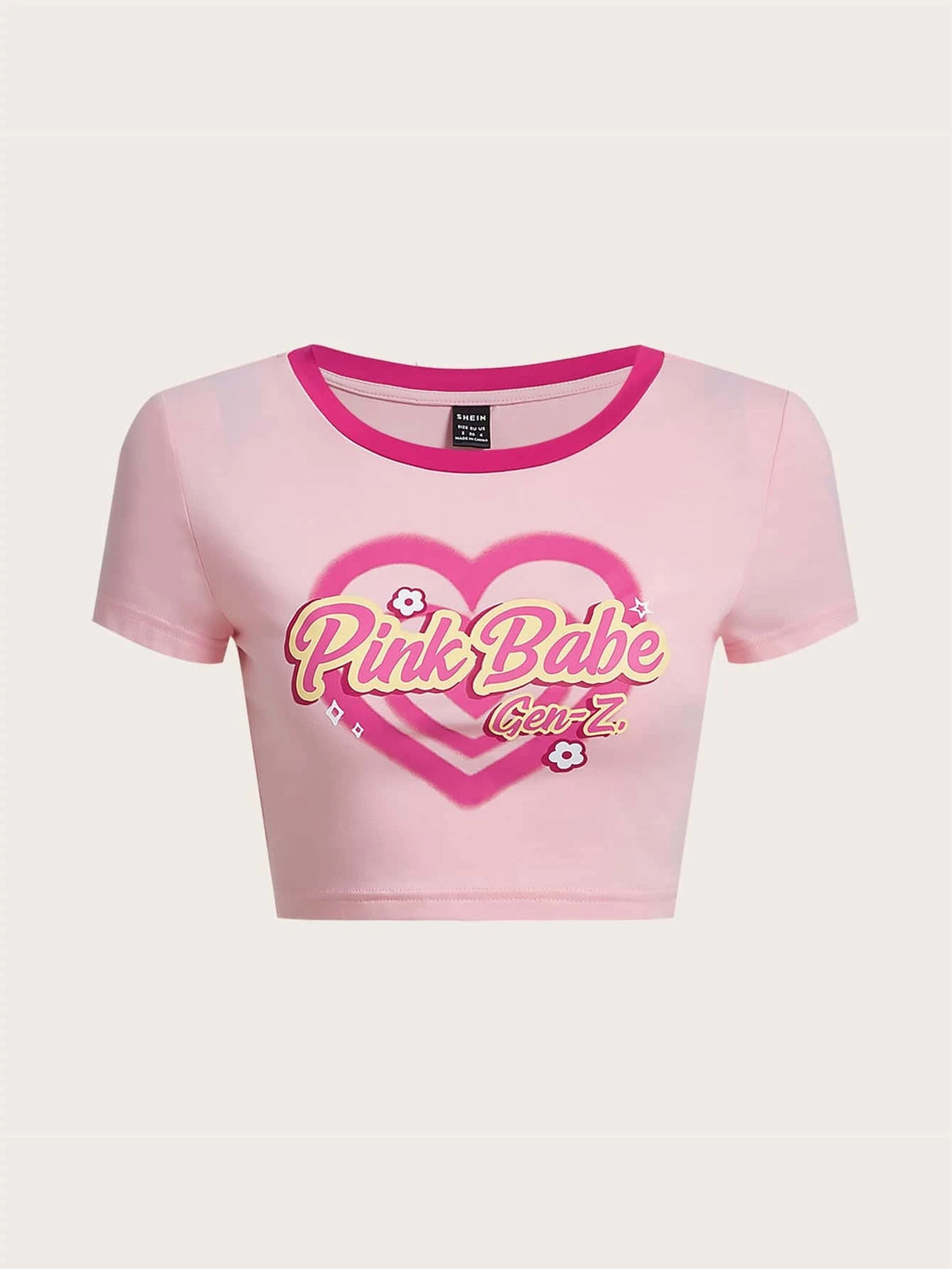 ICON Heart & Letter Graphic Contrast Binding Crop Tee