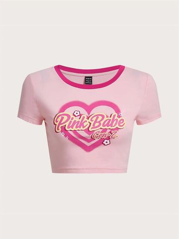 ICON Heart & Letter Graphic Contrast Binding Crop Tee