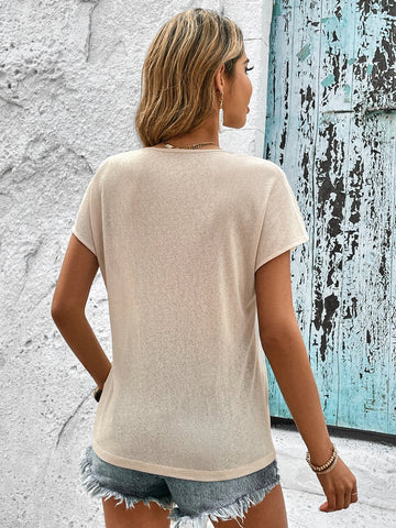 VCAY Guipure Lace Panel Batwing Sleeve Tee