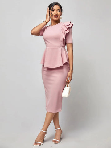 Ruffle Trim Peplum Top & Split Back Skirt