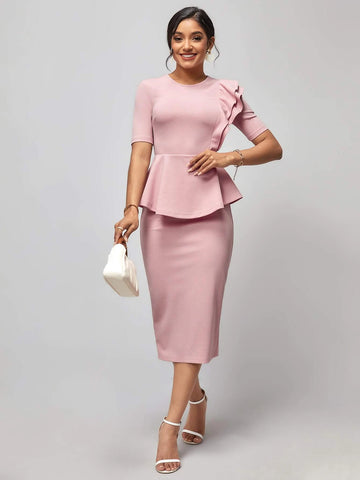 Ruffle Trim Peplum Top & Split Back Skirt