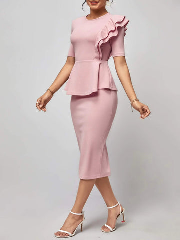 Ruffle Trim Peplum Top & Split Back Skirt