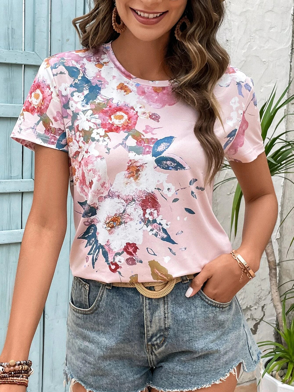 EMERY ROSE Floral Print Tee