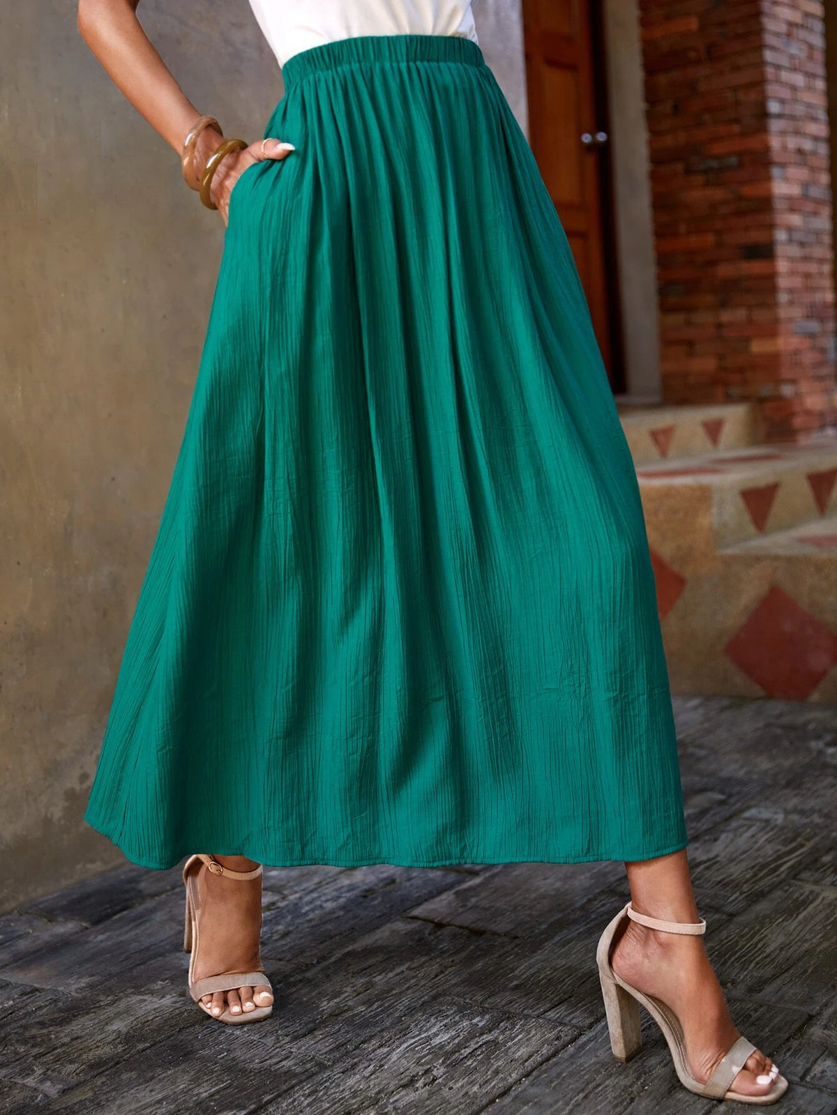 EMERY ROSE Solid Elastic Waist Hidden Pocket Skirt