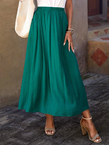 EMERY ROSE Solid Elastic Waist Hidden Pocket Skirt