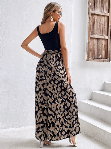 Graphic Print Belted Tank Jumpsuit