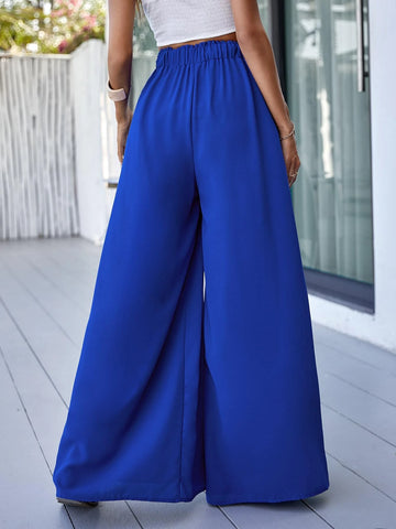 VCAY Solid Tie Front Wide Leg Pants