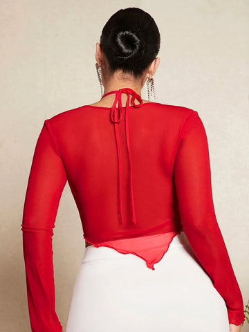 SXY Tie Back Asymmetrical Hem Crop Tee