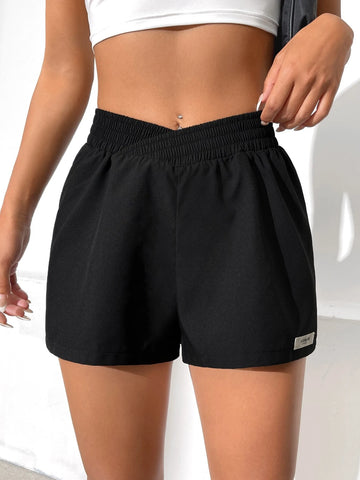 EZwear Letter Patched Detail Shorts