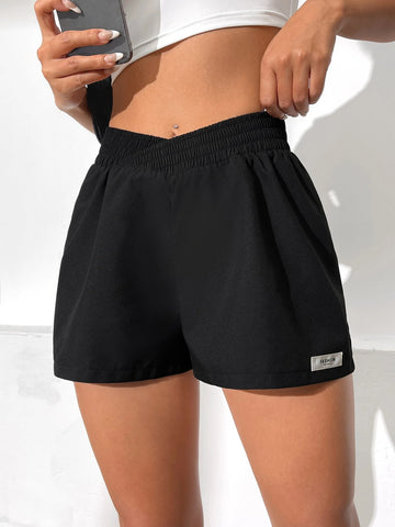 EZwear Letter Patched Detail Shorts