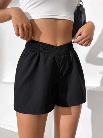 EZwear Letter Patched Detail Shorts