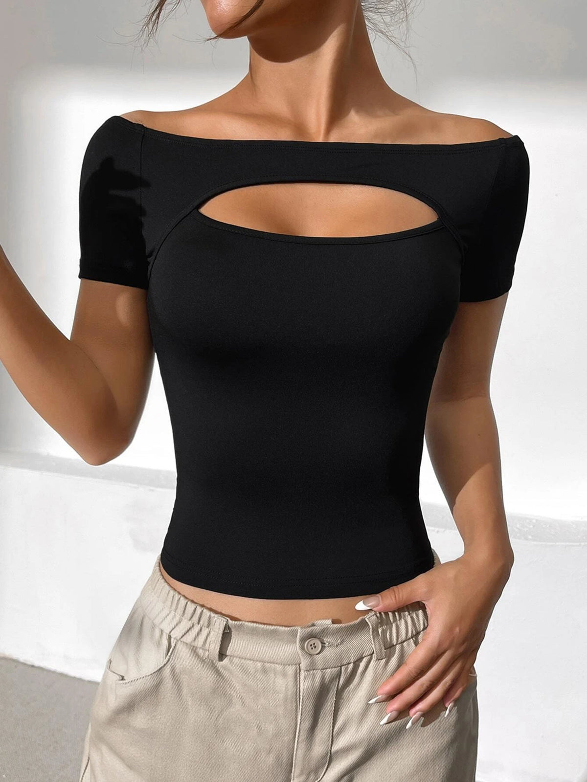 EZwear Cut Out Front Off Shoulder Tee