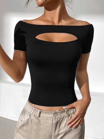EZwear Cut Out Front Off Shoulder Tee