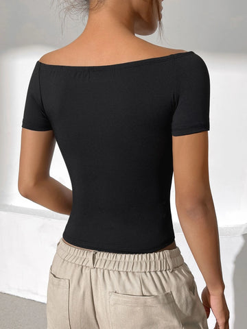 EZwear Cut Out Front Off Shoulder Tee