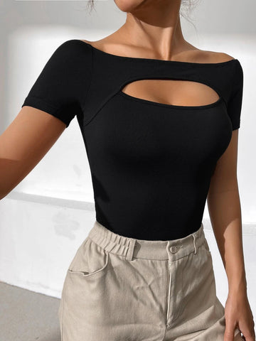 EZwear Cut Out Front Off Shoulder Tee